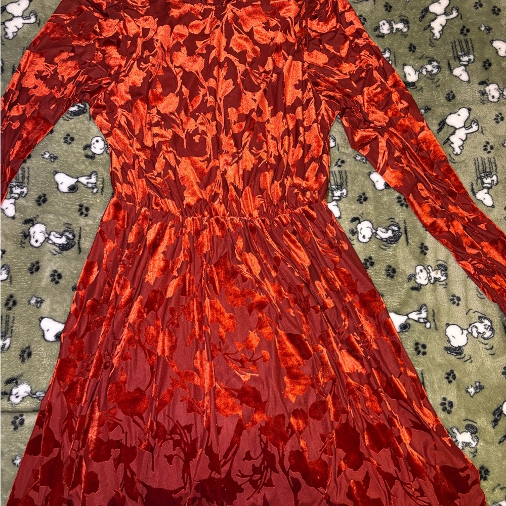 Orange Floral Velvet Dress